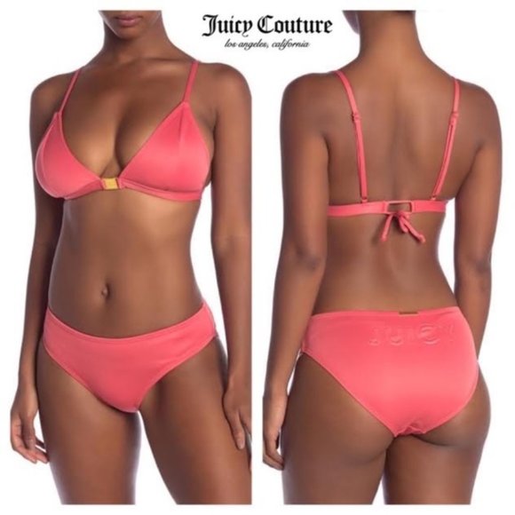 NWT JUICY COUTURE LOGO Embossed 2-Piece Triangle BIKINI Set Red/Pink - Picture 2 of 8